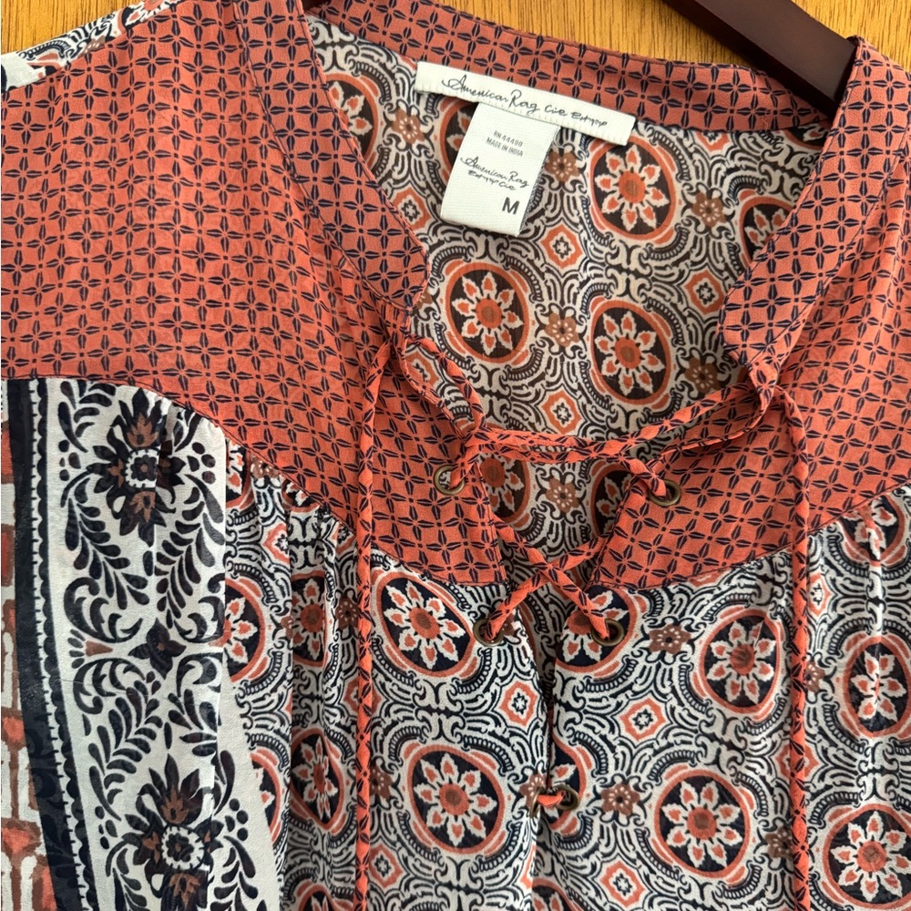 American Rag Red and Blue Patterned Blouse - Picture 2 of 3